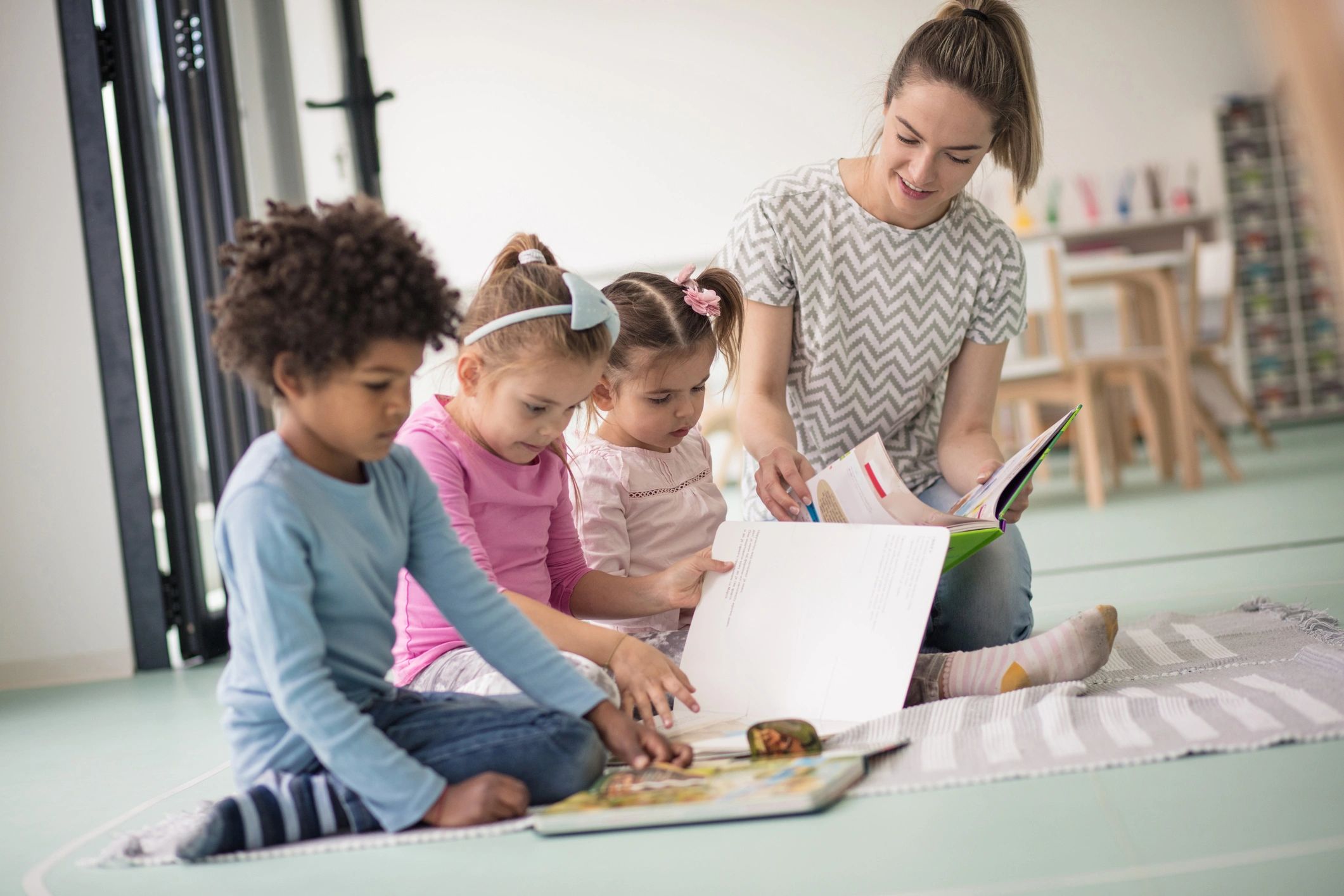 Preschool children learning together at a table